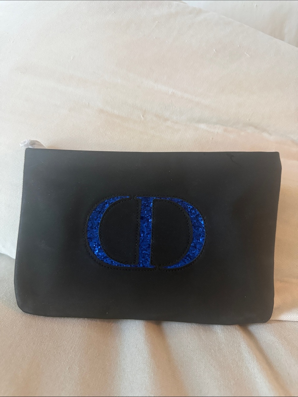 Christian Dior black cosmetic pouch with blue glitter